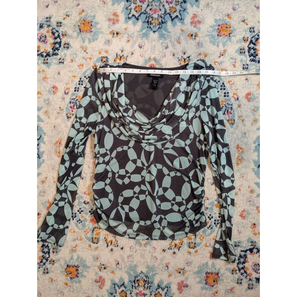 y2k Ideology Cowl Neck Abstract Print Mesh Long‎ Sleeve Top - L - Picture 5 of 9
